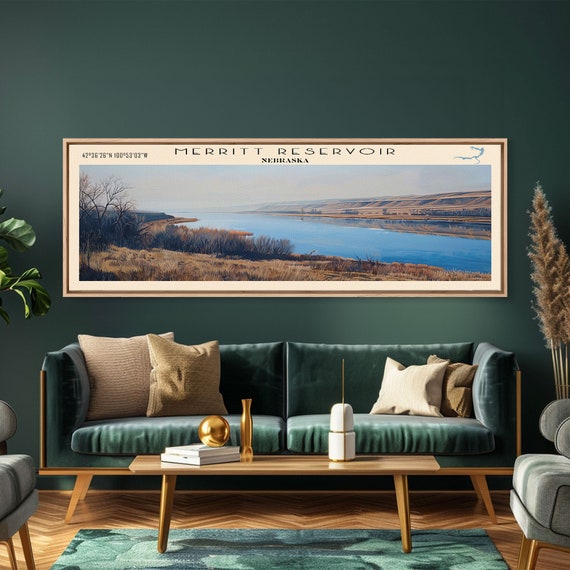 Merritt Reservoir Nebraska Framed Print Lake House Decor Panoramic Wall Art Travel Poster Landscape Painting Modern Art