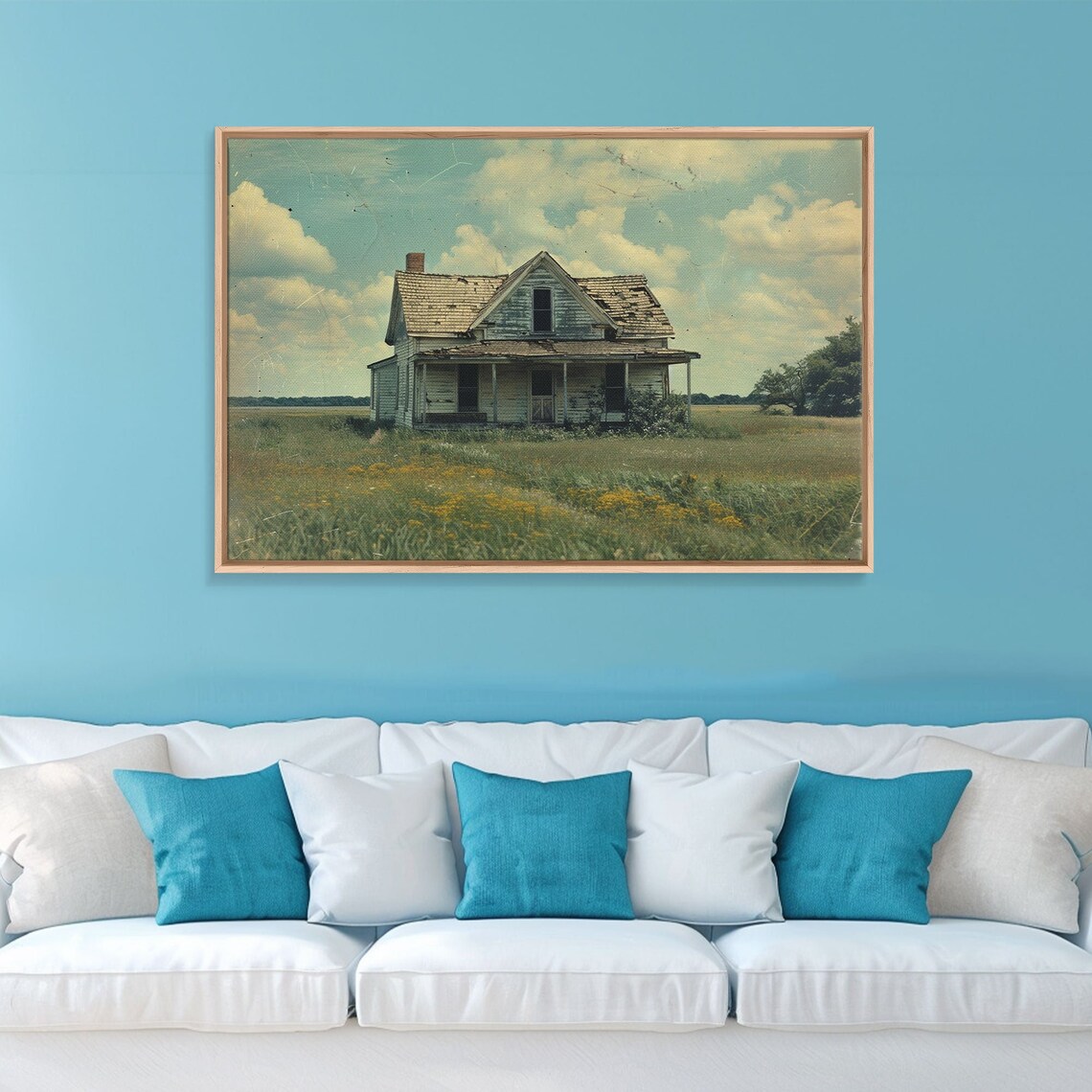 Abandoned Vintage Farmhouse Prairie Field Distressed Retro Art Poster - Image 6