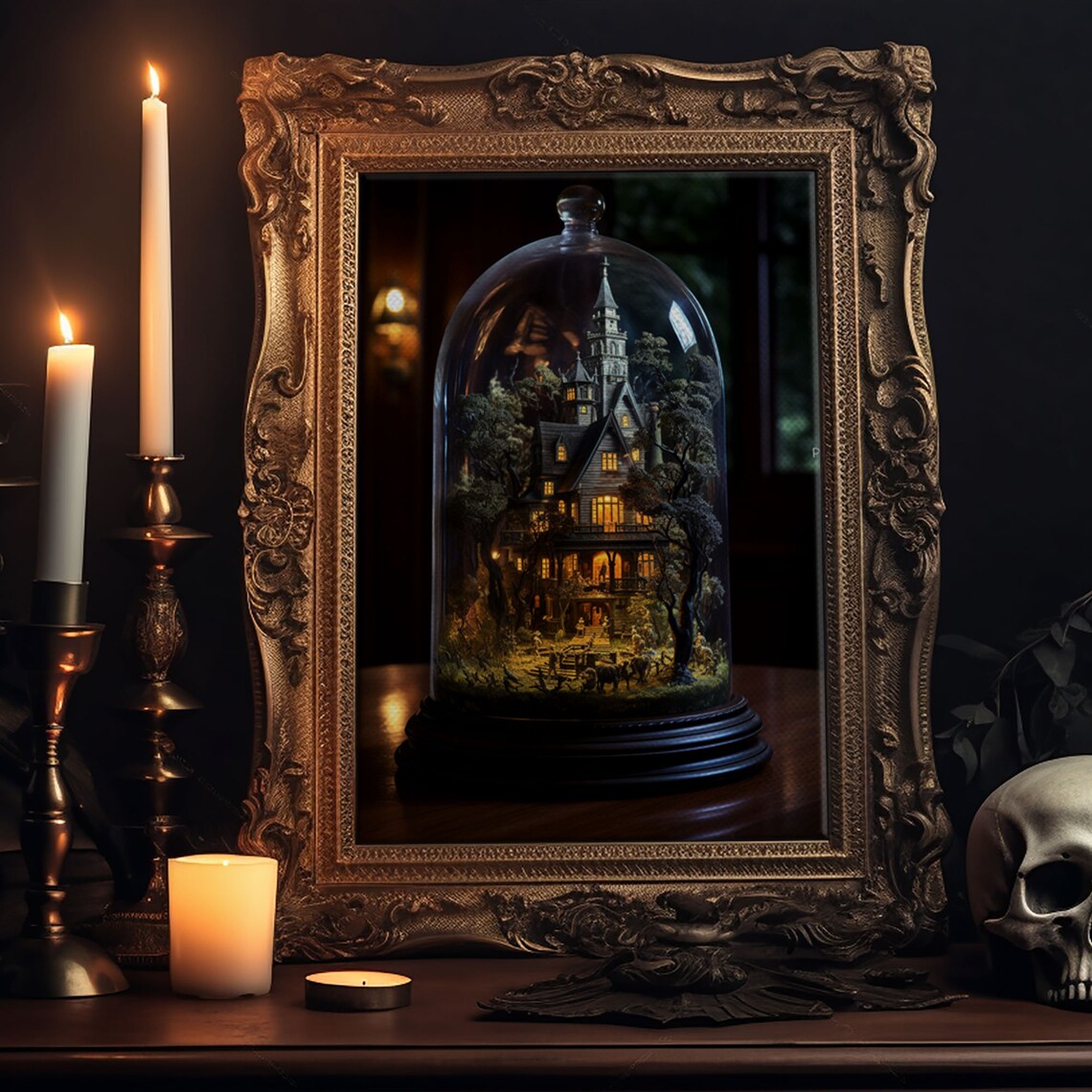 Halloween Snowglobe Art Print, Haunted Victorian Mansion - Image 6