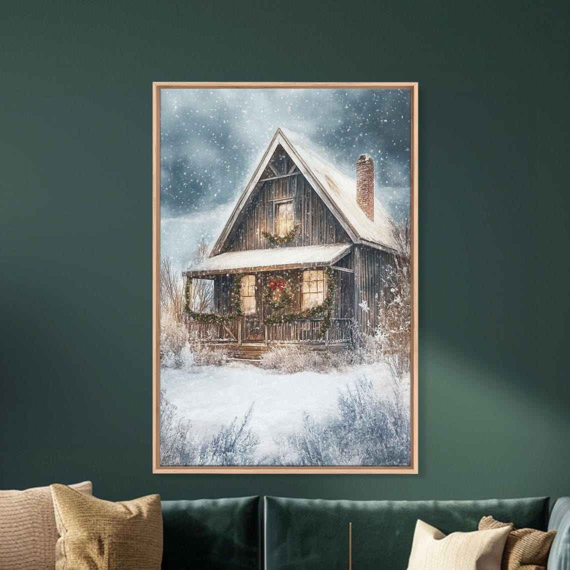 A-Frame Cabin In Snowstorm With Christmas Garlands Winter Poster - Image 2
