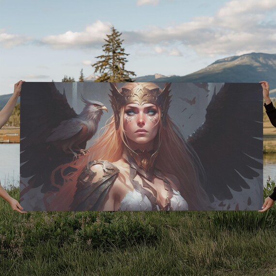 Lady Freya Norse Goddess Winged Helmet Raven Warrior Woman Poster