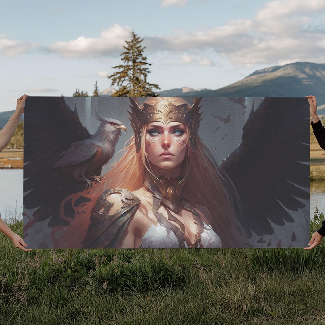 Lady Freya Norse Goddess Winged Helmet Raven Warrior Woman Poster