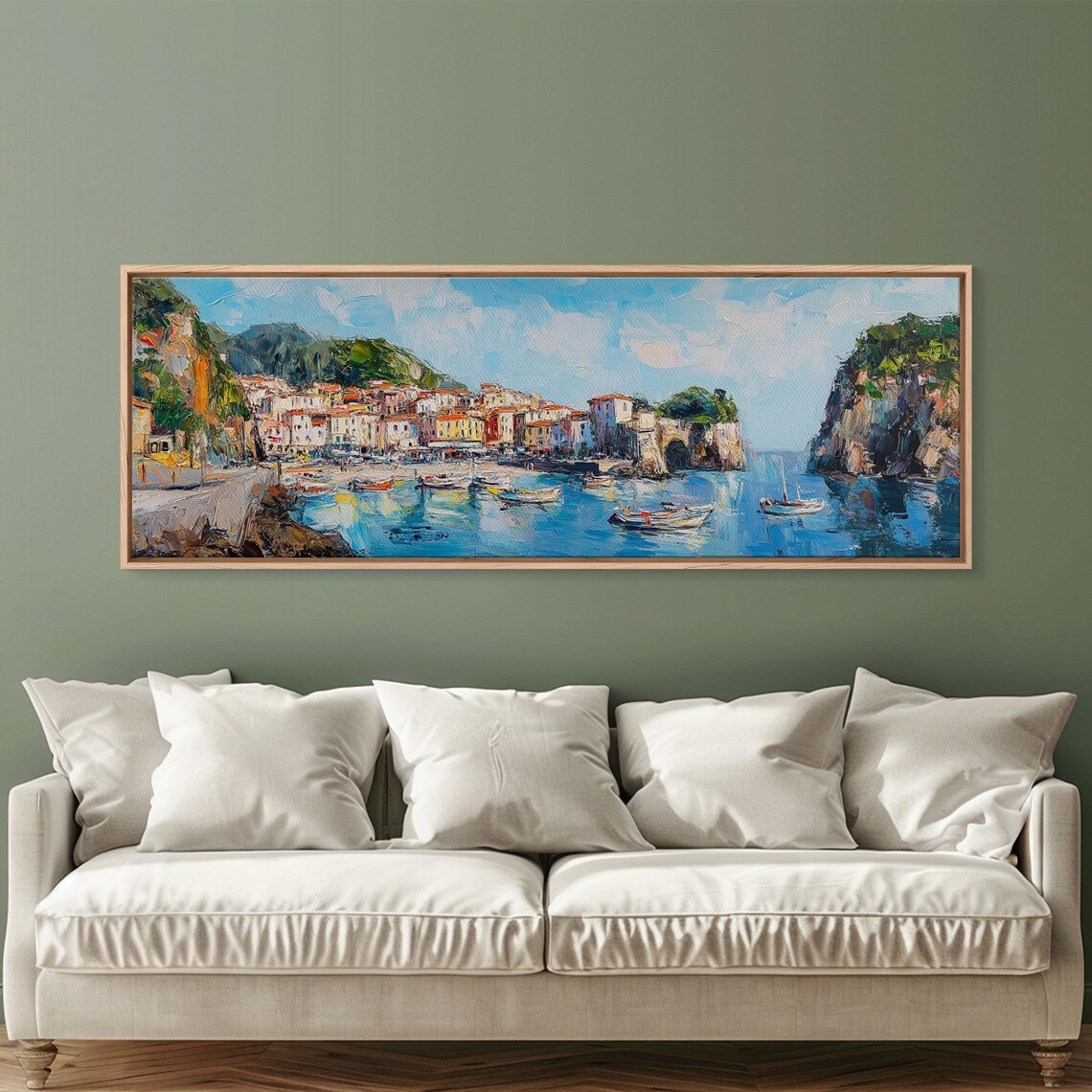 Italian Fishing Village Cliffs Boats Bright Coastal Harbor Art Poster - Image 4
