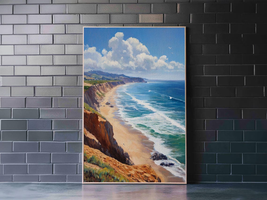 Coastal Cliffs Golden Beach Blue Ocean Waves Scenic Coast Art Poster - Image 4