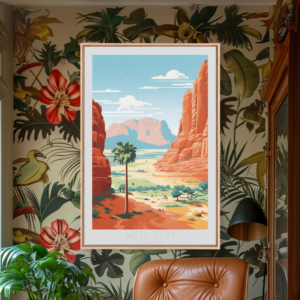 Wadi Rum Jordan Red Rock Cliffs Desert Valley Palm Tree Poster - Image 4