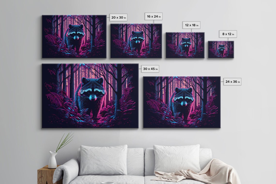 Wildlife Neon Raccoon Night Forest Pink Purple Vaporwave Glow Poster - Image 2