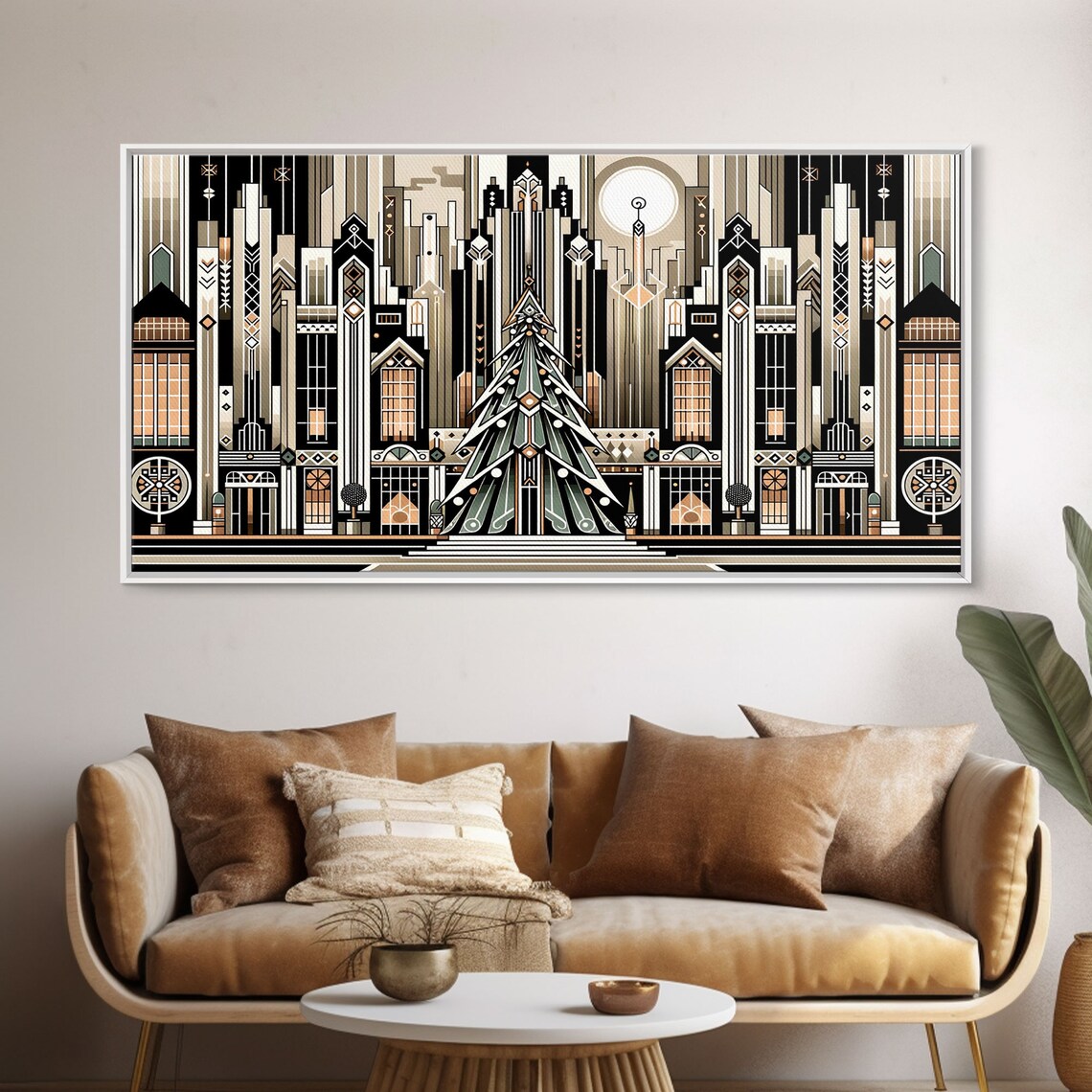 Art Deco Christmas Village, Retro Xmas Art Print
