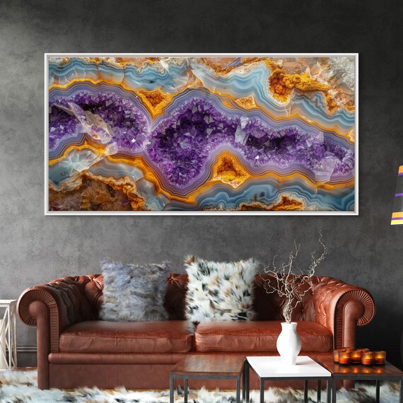 Purple Blue And Gold Marble Geode Print Abstract Wall Art Modern Living Room Decor Contemporary Luxury Art Extra Large Wall Art