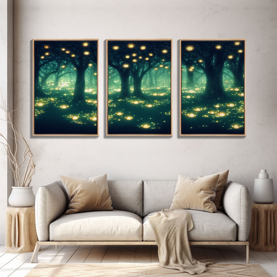 Firefly Forest At Night With Glowing Lights Three Piece Magical Print - Image 5