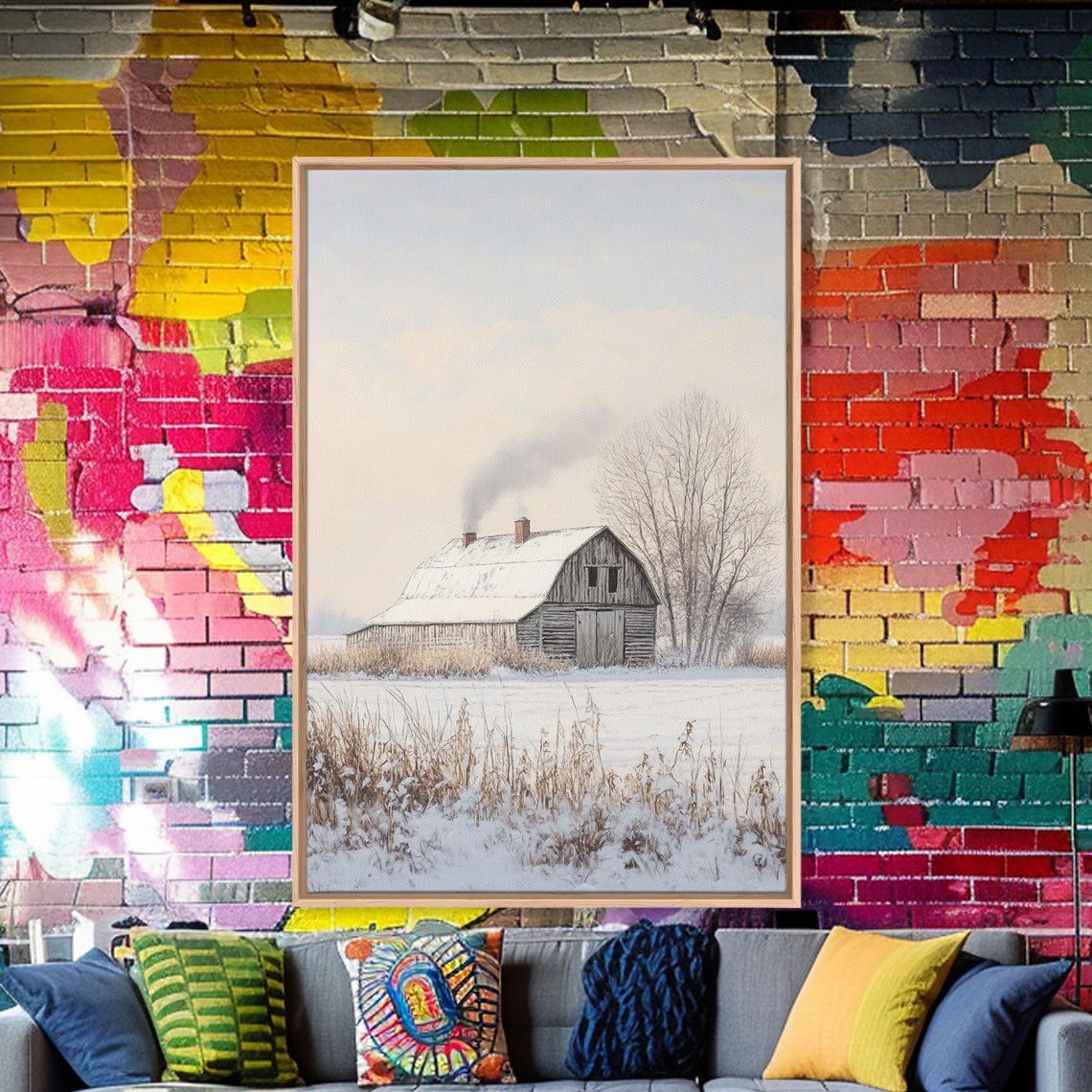 Rustic Old Barn Snowy Field Winter Dusk Minimalist Country Art Poster - Image 4