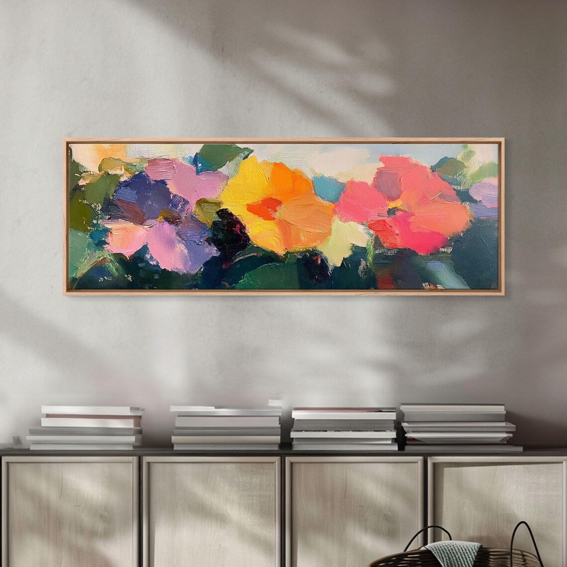 Abstract Colorful Flowers Bold Brushstrokes Pink Yellow Oil Poster - Image 2