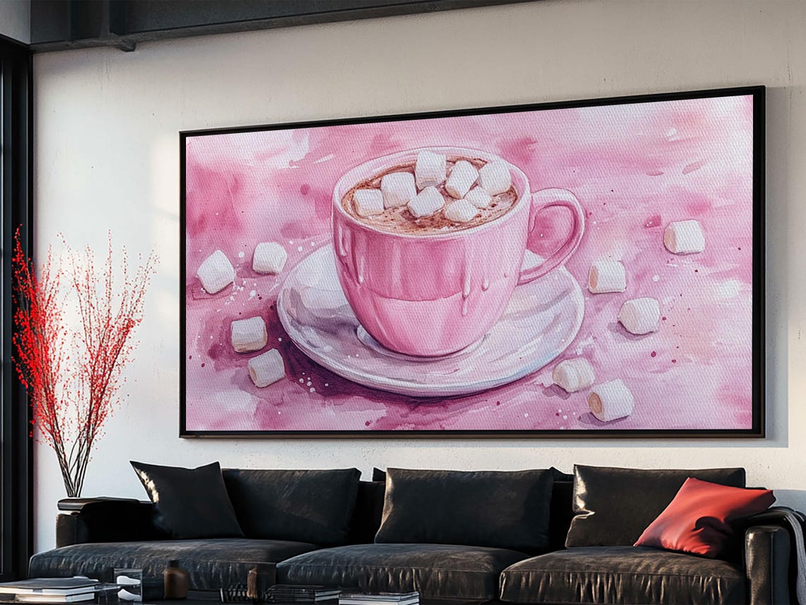 Pink Hot Chocolate Dripping Cup Marshmallows Cozy Kitchen Art Print - Image 5