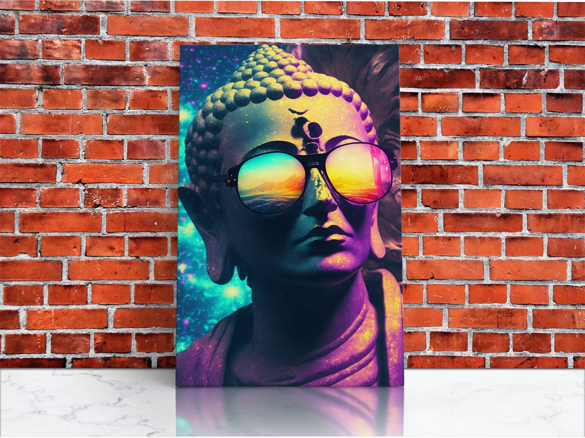 Open Your Mind Psychedelic Buddha Statue Wearing Aviators Sunglasses Meditation Art Framed Print Color Pop Art - Image 3