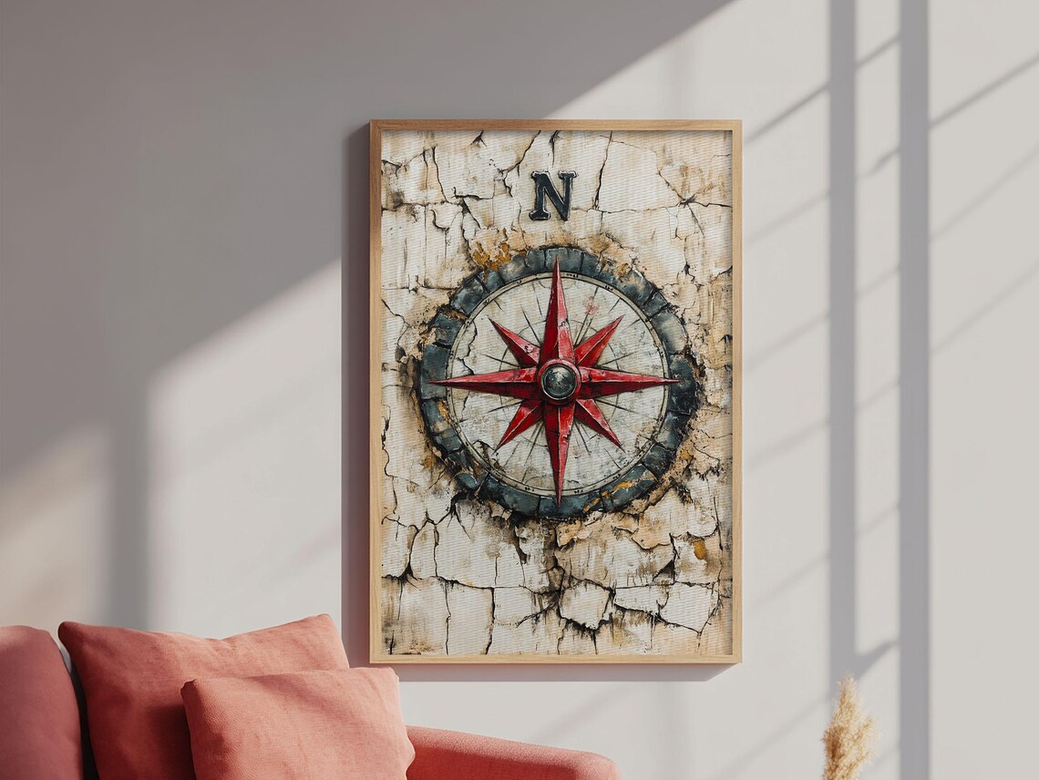 Vintage Compass Rose Art Print, Rustic Home Decor - Image 4