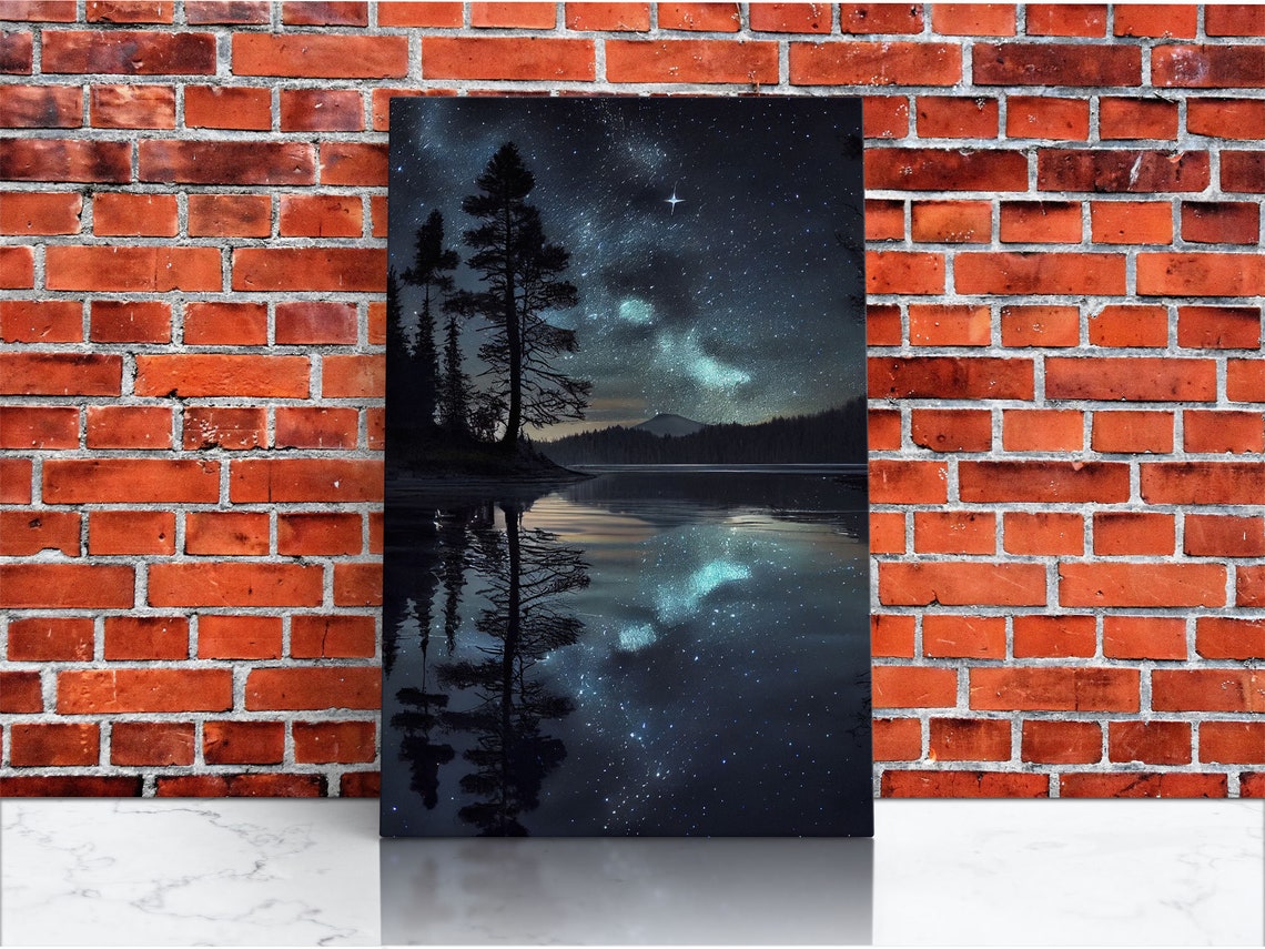 Starry Night Lake Milky Way Pine Trees Reflection Water Poster - Image 2