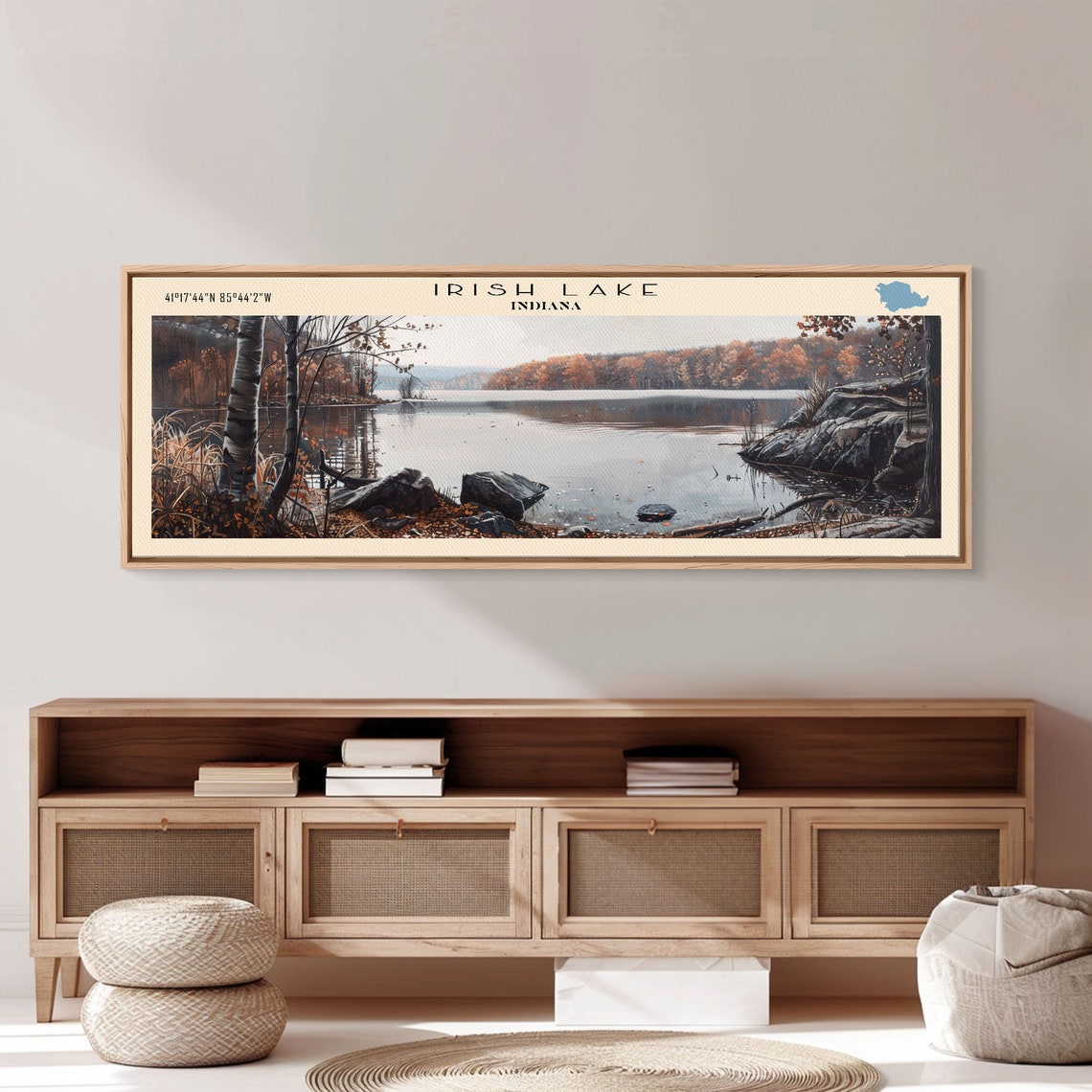 Irish Lake Indiana Autumn Birch Trees Rocky Shoreline Fall Poster - Image 2