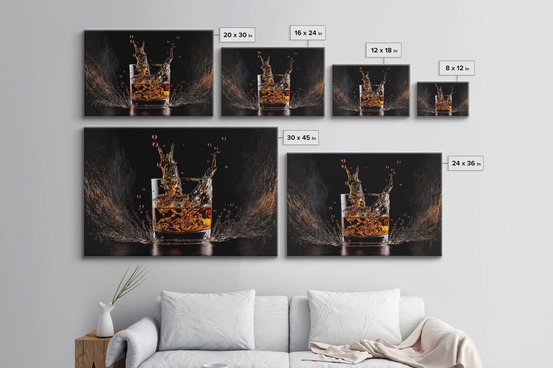 Ice Falling Into Whiskey Glass Splash Dramatic Amber Bar Drink Art Poster - Image 2