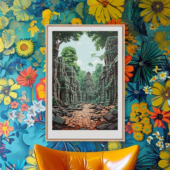 Ta Prohm Temple Combodia Art Framed Print Travel Poster Original Wall Art Home Decor Gift For Travel Lover Wall Hanging