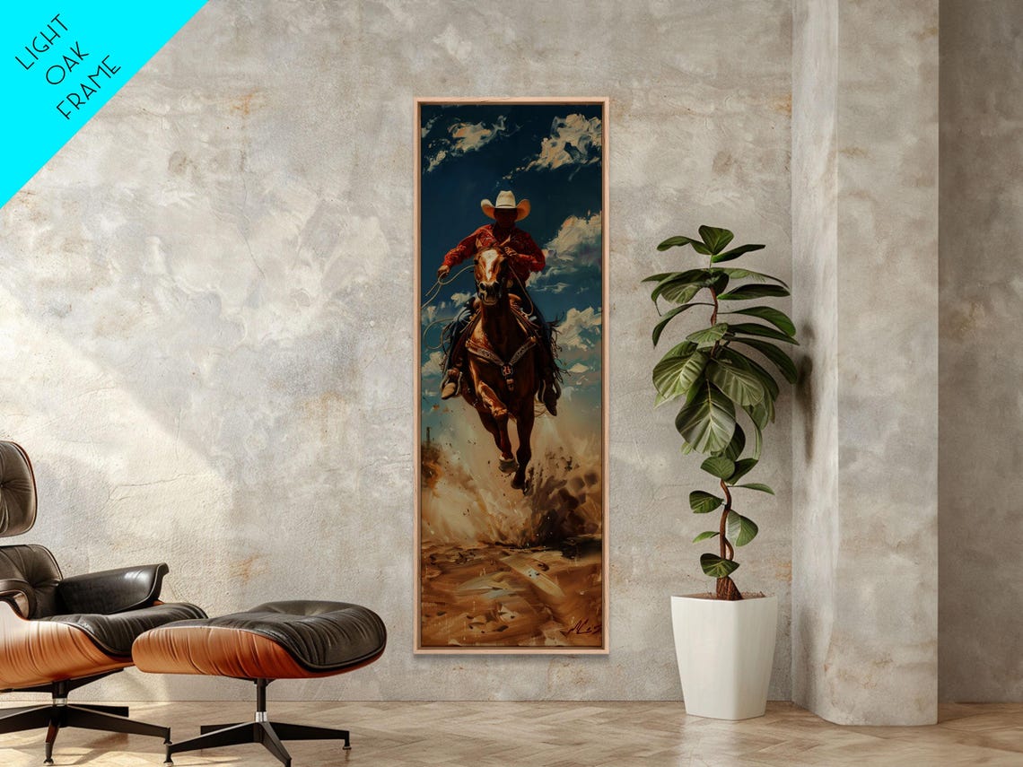 Cowboy Galloping Horse Lasso Dust Western Ranch Oil Painting Poster - Image 6