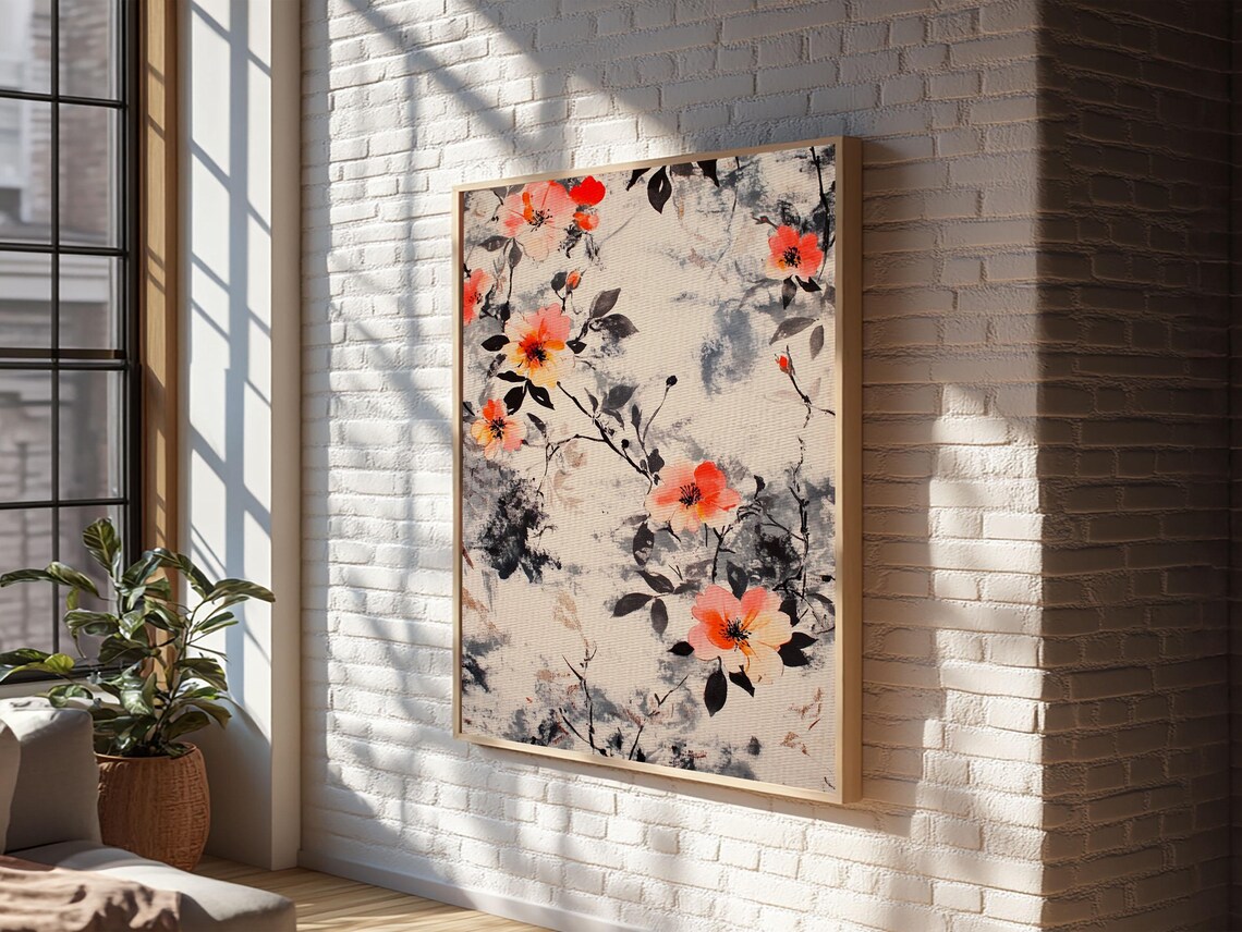 California Poppy Blossom Pattern Vintage Floral Farmhouse Art Print - Image 2