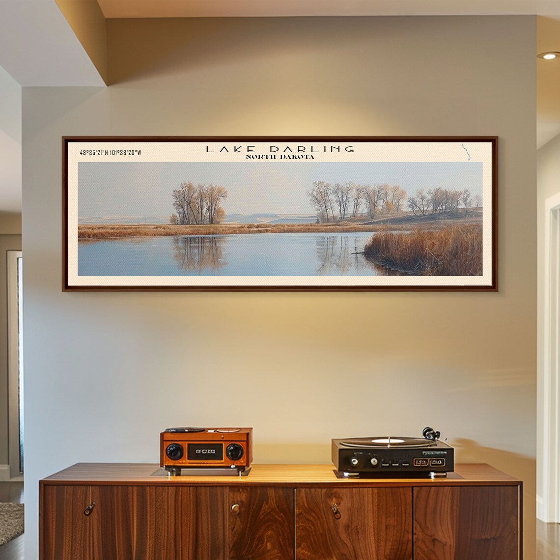 Lake Darling North Dakota Golden Reeds Mirror Reflection Travel Poster - Image 3