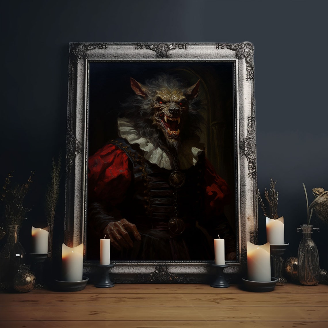 Victorian Werewolf Portrait Red Coat Snarling Gothic Horror Art Print - Image 6