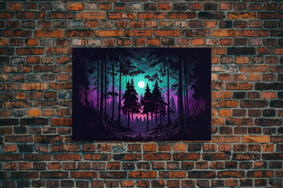 Fantasy Forest Art Print, Full Moon Through Trees