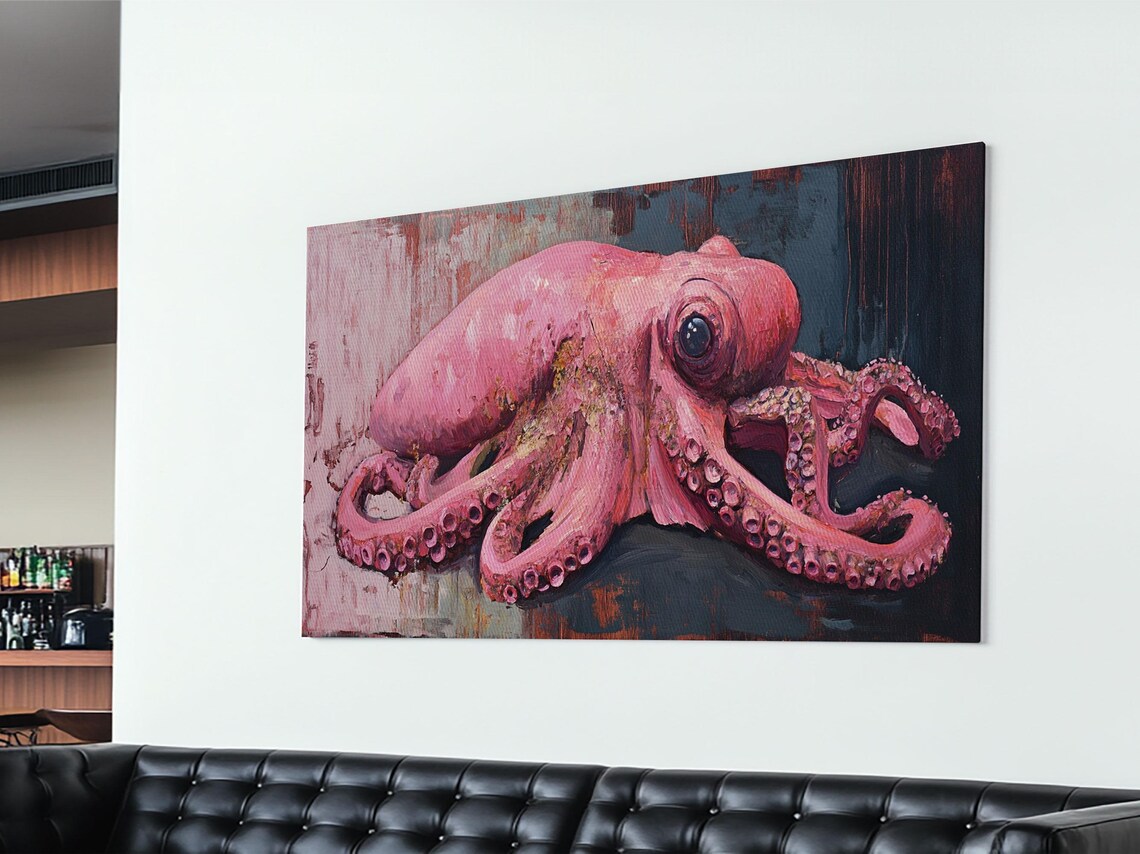 Pink Octopus Framed Print Wabi Sabi Style Minimalist Wall Art Octopus Painting - Image 5