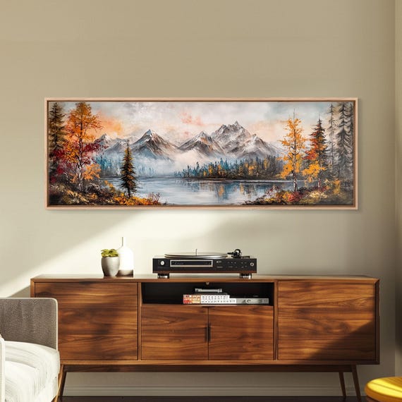 The Mountain And The Lake Framed Print Panoramic Oil Painting Living Room Decor Above Bed Wall Art