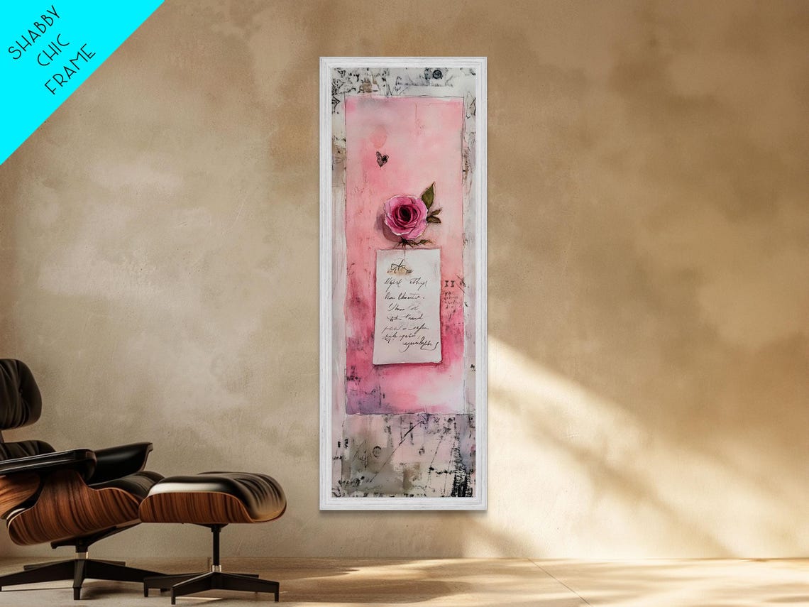 Pink Rose Love Letter Mixed Media Romantic Vintage Art Poster - Image 5