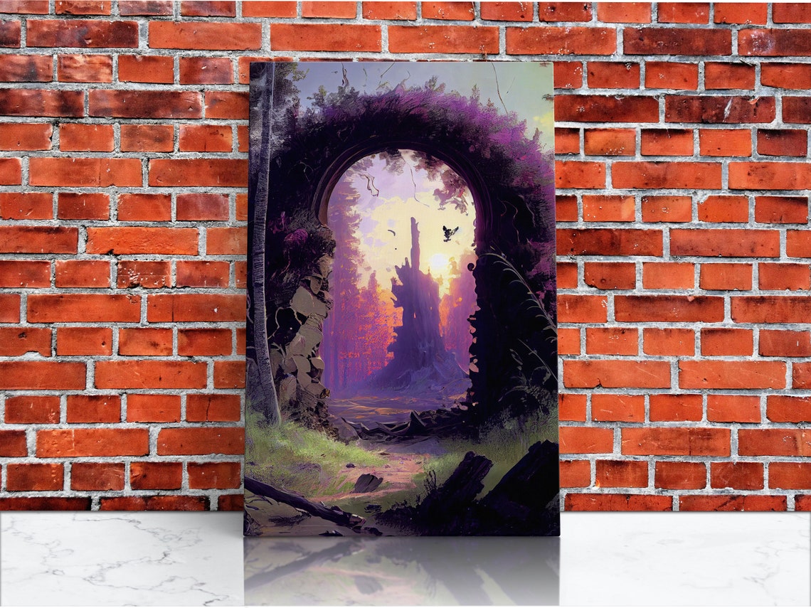 Purple Fantasy Portal Forest Archway Glowing Castle Sunset Poster - Image 4