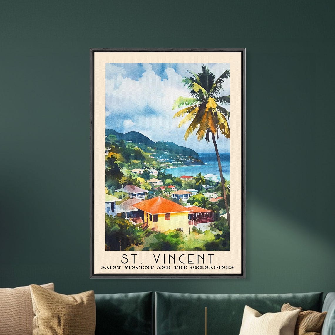 St Vincent Caribbean Hillside Town Colorful Houses Palm Tree Poster - Image 5
