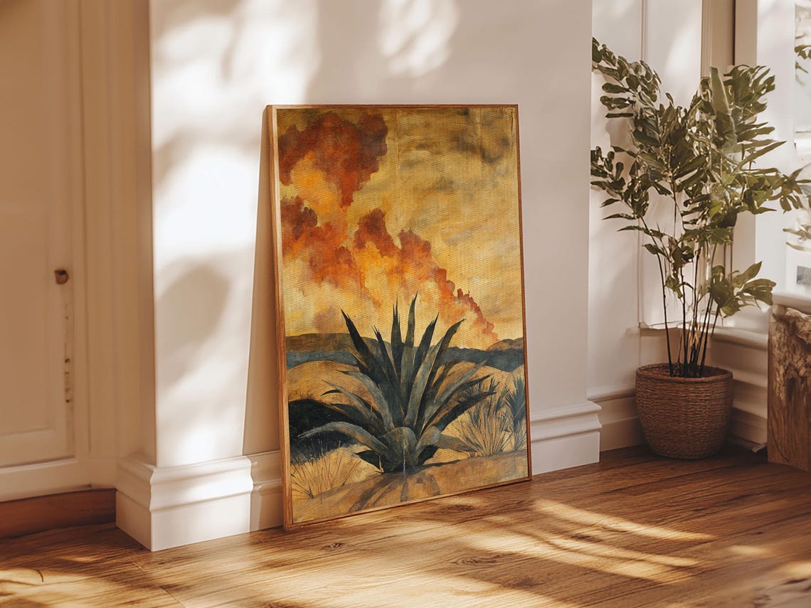 Agave In Desert Landscape Dramatic Sunset Southwestern Wall Art Print - Image 3
