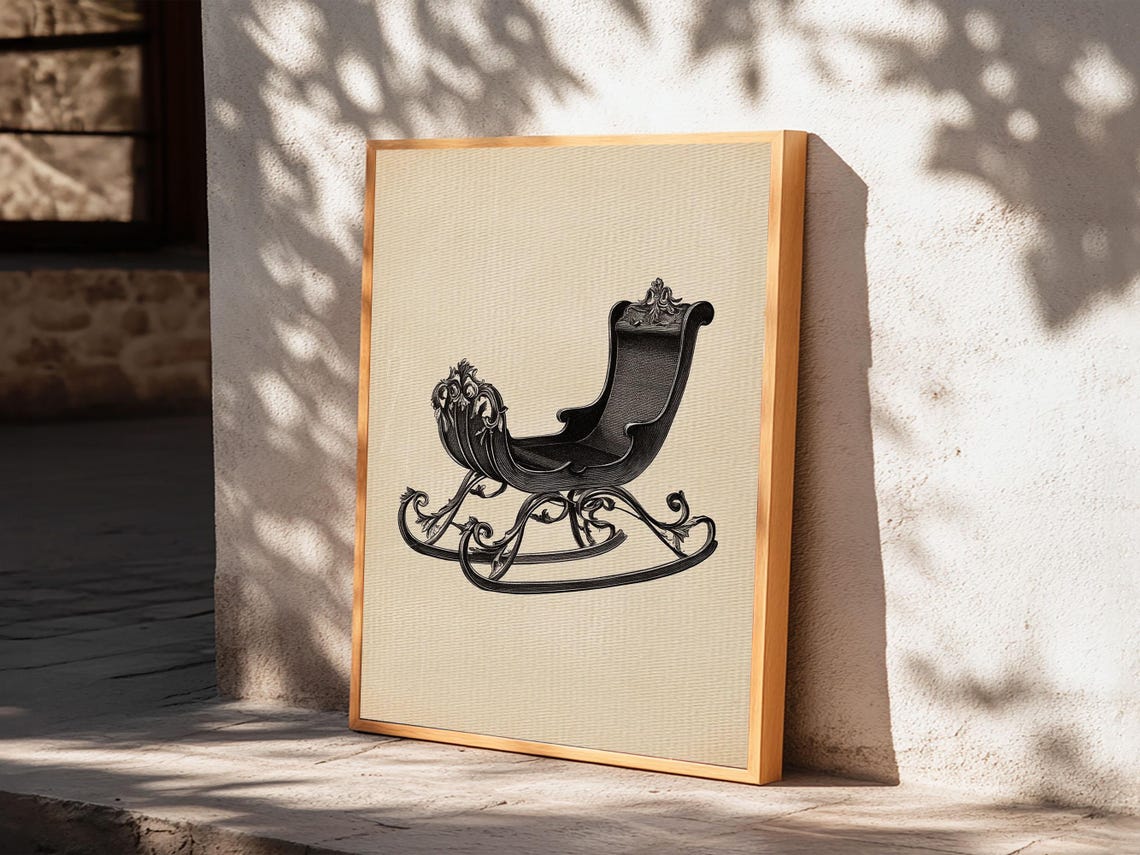 Antique Black Sleigh Engraving Vintage Christmas Winter Wall Poster