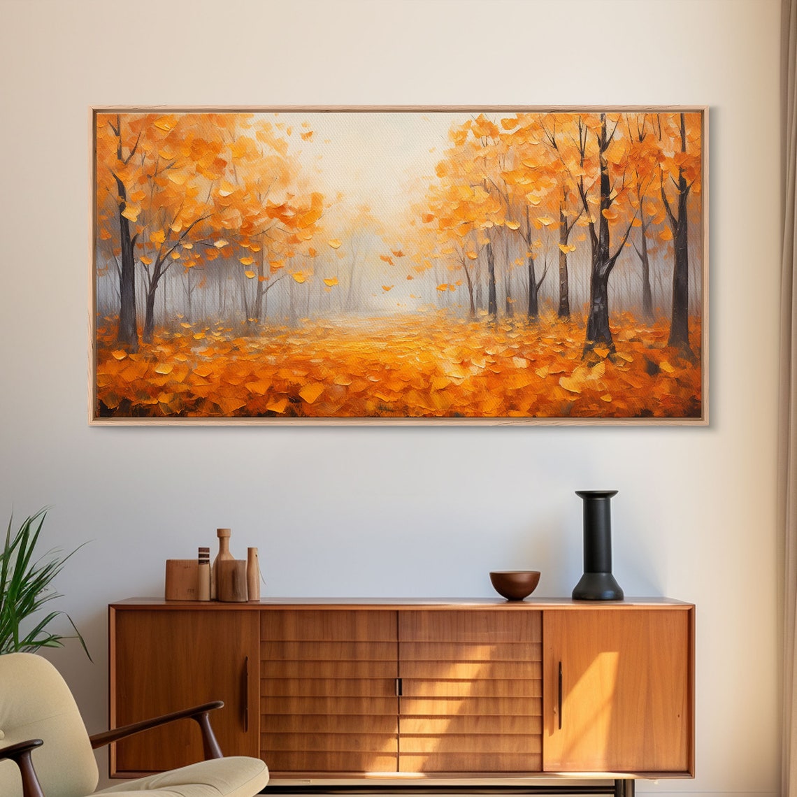 Golden Autumn Forest Path Falling Leaves Yellow Trees Nature Wall Art
