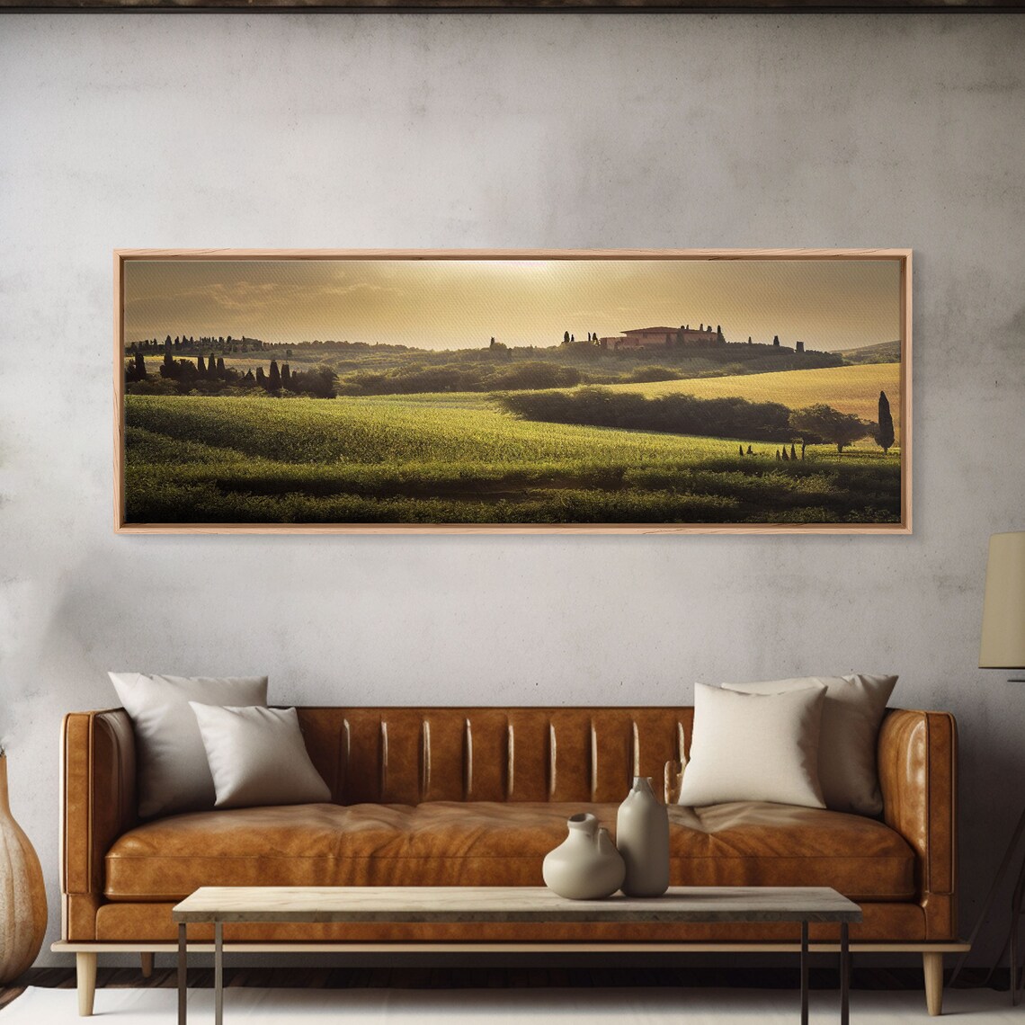 Italian Countryside At Sunset, Panoramic Art Print