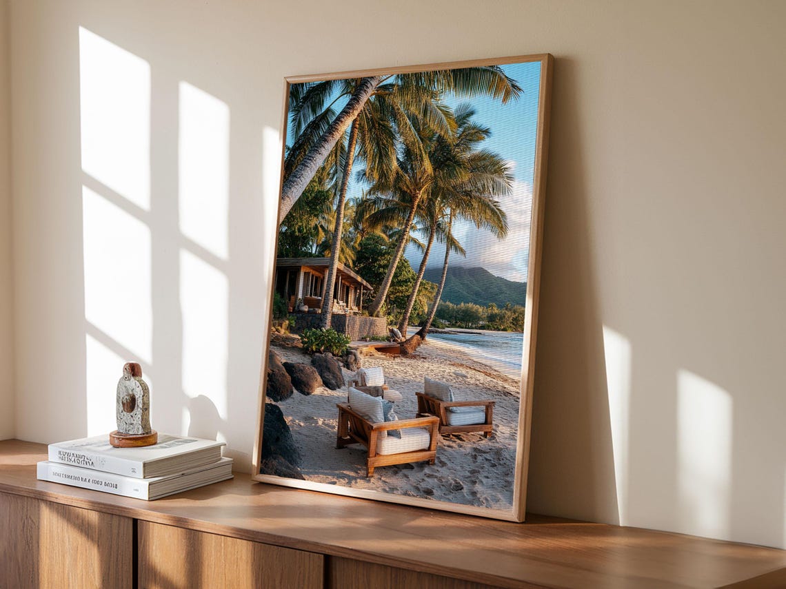 Tropical Beach Palm Trees Lounge Chairs Paradise Travel Poster - Image 6