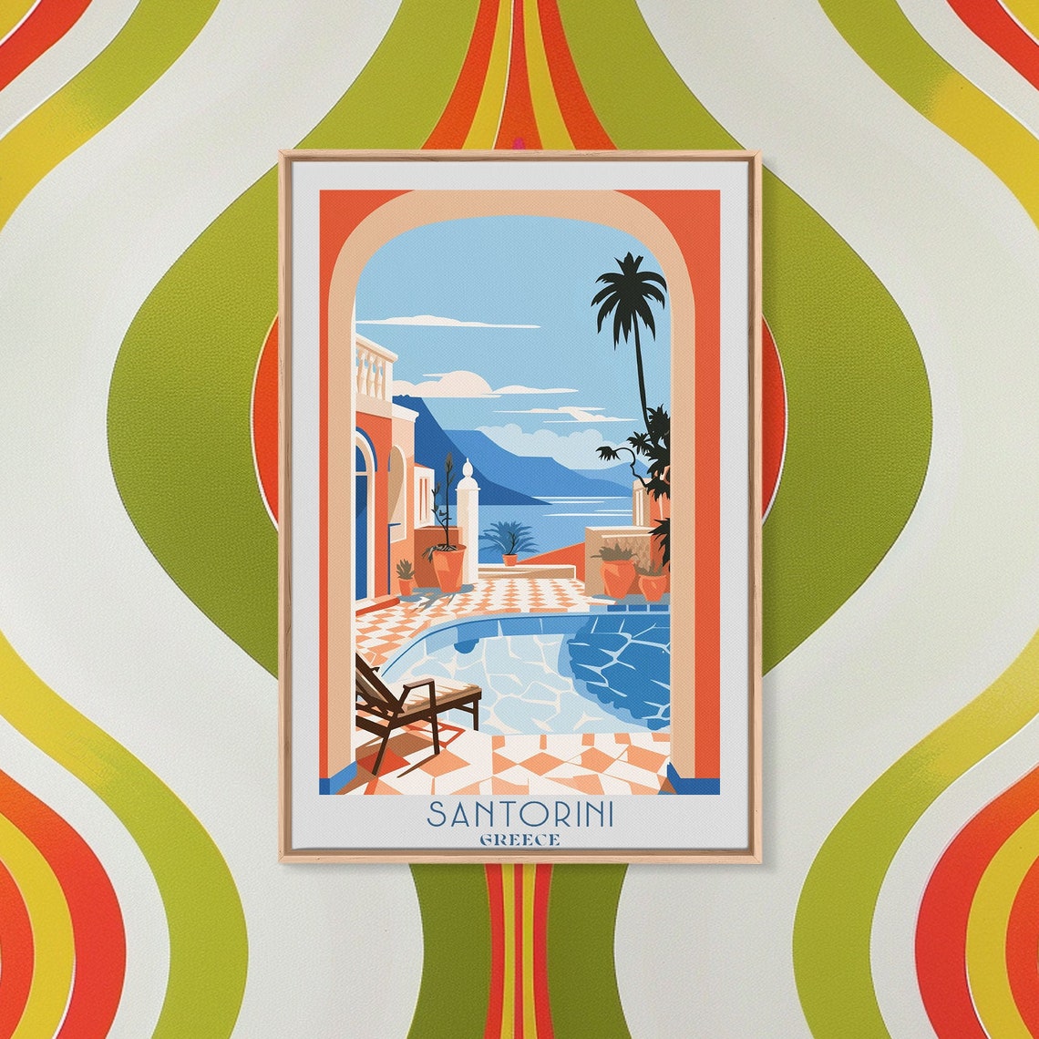 Santorini Greece Arched Terrace Pool Aegean Sea View Travel Poster - Image 4