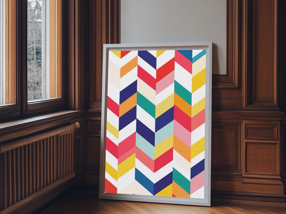 Pastel Chevrons Wall Art Framed Print Wood Framed Wall Art Framed Wall Art Gift Idea Home Decor Tire Track Print - Image 6