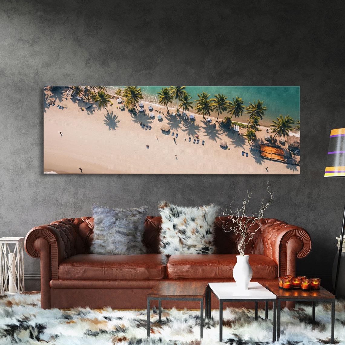 Tropical Beach Aerial Drone View Palm Trees Beach Umbrellas Poster - Image 3
