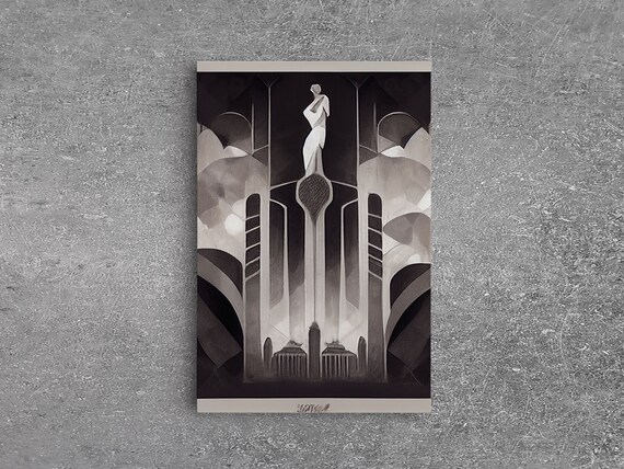 Art Deco Architecture, Black and White Poster Print