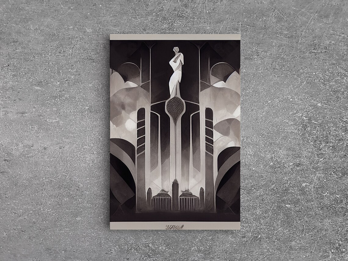 Art Deco Architecture, Black and White Poster Print