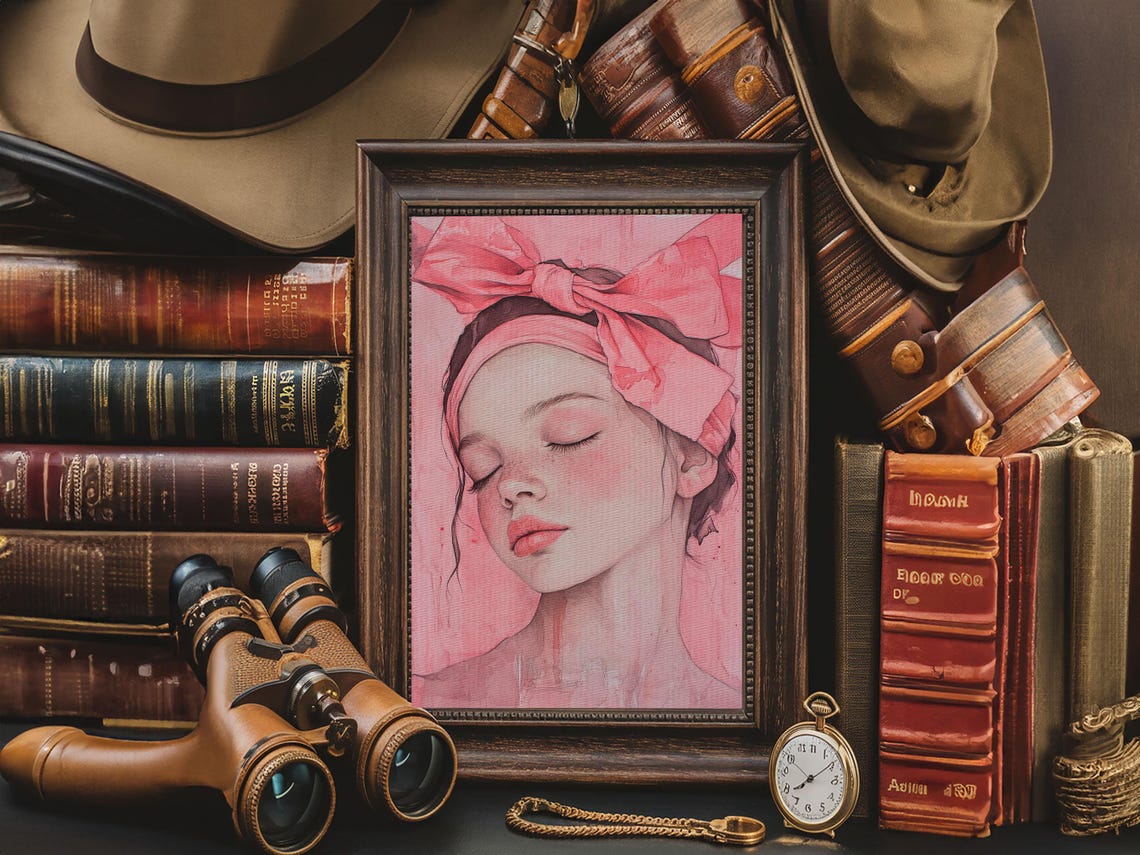 Pink Bow Girl Portrait Watercolor Dreamy Feminine Blush Wall Poster - Image 5