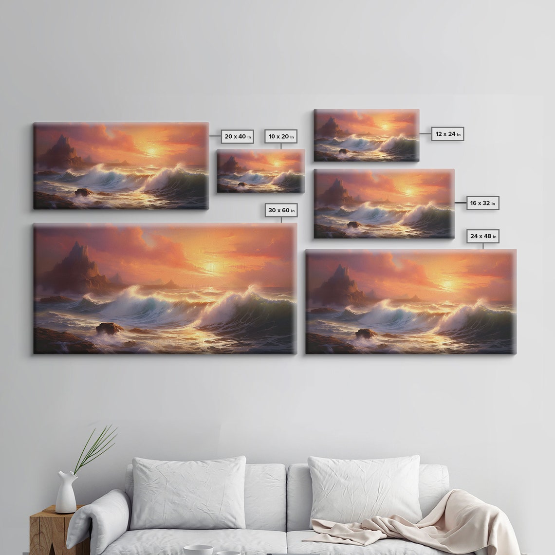 Crashing Waves Rocky Cliffs At Sunset Dramatic Seascape Art Poster - Image 2
