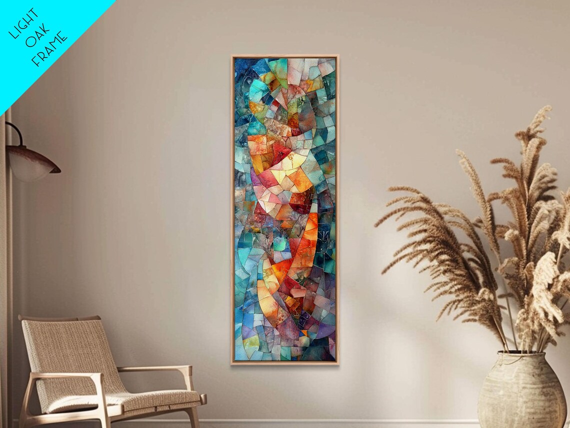 Soft Pastel Mosaic Abstract Muted Tones Blue Pink Peach Coastal Vertical Poster - Image 2