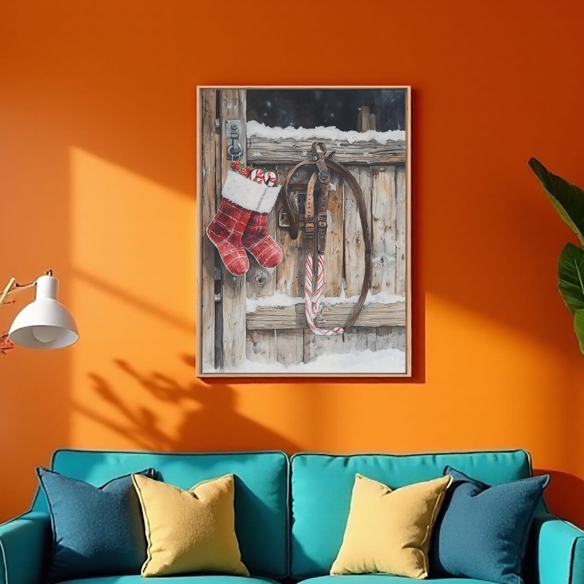 Wild West Christmas Art Print, Cowboy Stirrups & Stockings - Image 5