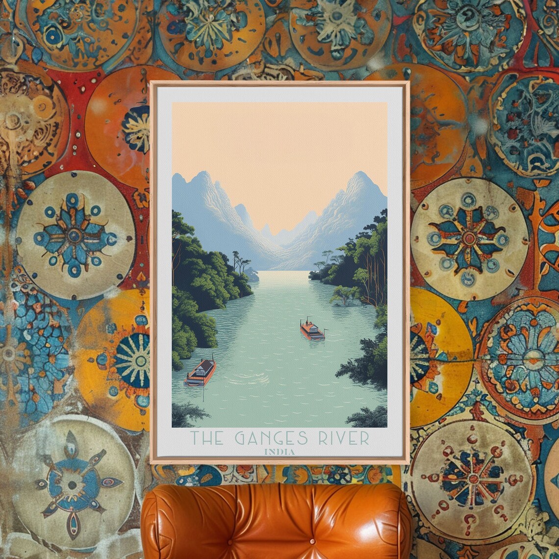 The Ganges River India Sacred Waterway Hills Boats Retro Travel Poster - Image 6