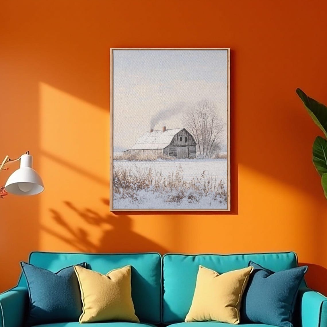 Rustic Old Barn Snowy Field Winter Dusk Minimalist Country Art Poster