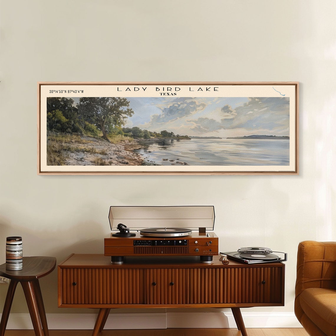 Lady Bird Lake Texas Oak Tree Rocky Shore Calm Water Panoramic Poster - Image 2