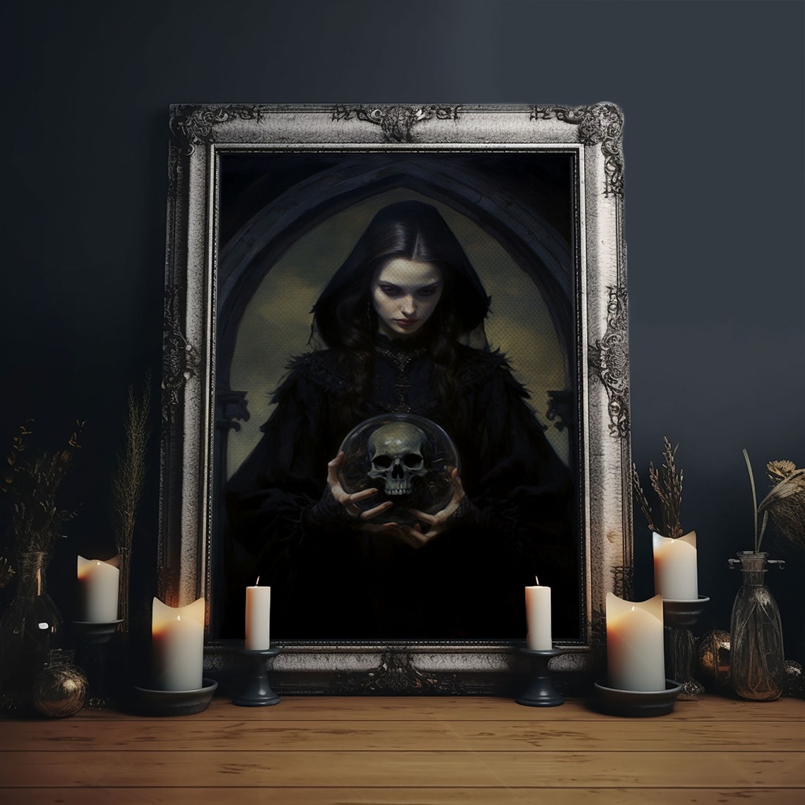 Gothic Fortune Teller Crystal Ball Skull Dark Witchy Art Poster - Image 6